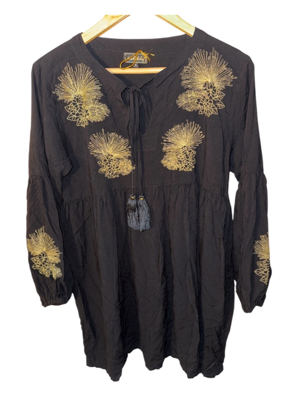 Kahalale’a Hawaii Embroidered Babydoll Dress Tunic S